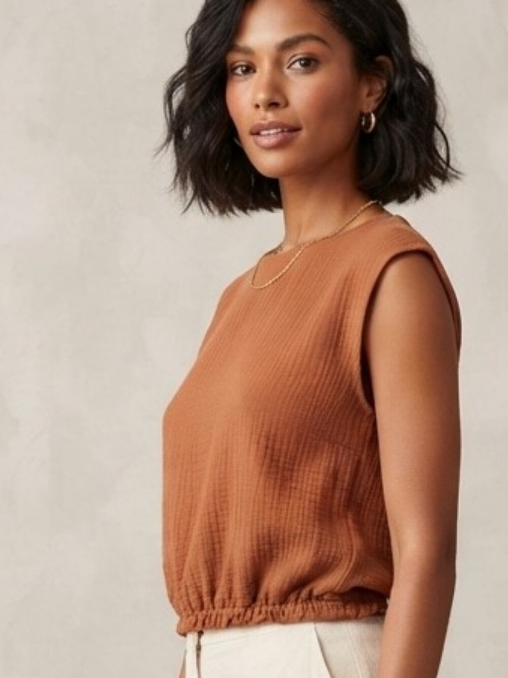 A New Day Rust Color Cropped Crop Blouse Top Sz Size Large L